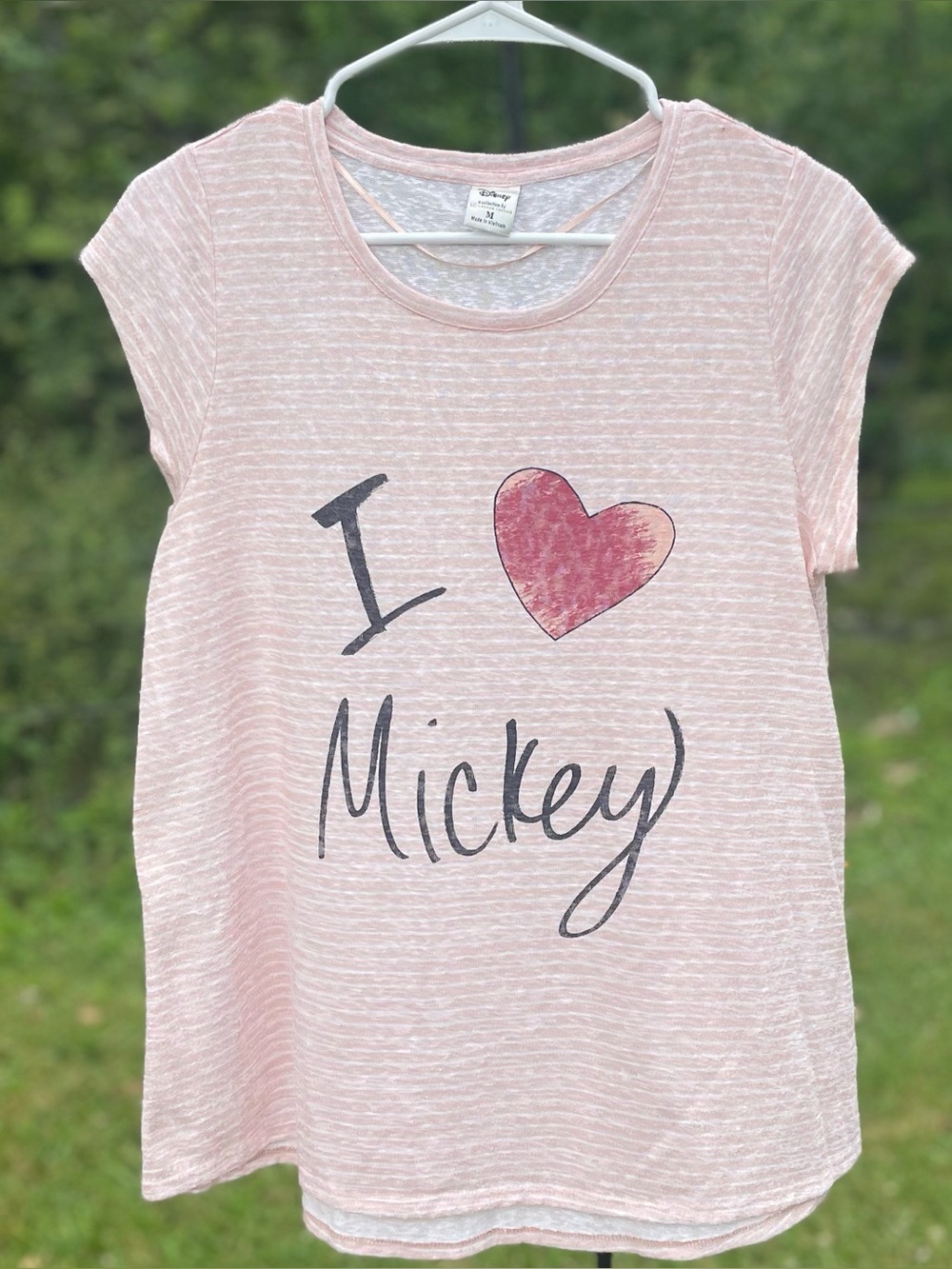 Disney with Lauren Conrad I Love Mickey Top Women's  Med Pink Stripe Cap Sleeve
